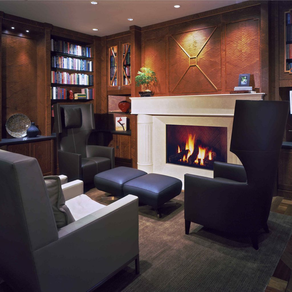 Modern Library with Fireplace